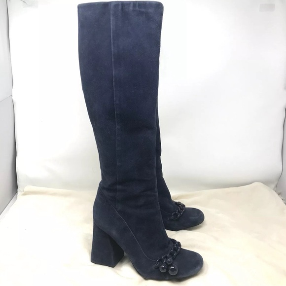 Tory Burch Addison Blue Suede Tall Boots Womens size 8M Royal Navy #44914 Zip Up - Picture 3 of 14
